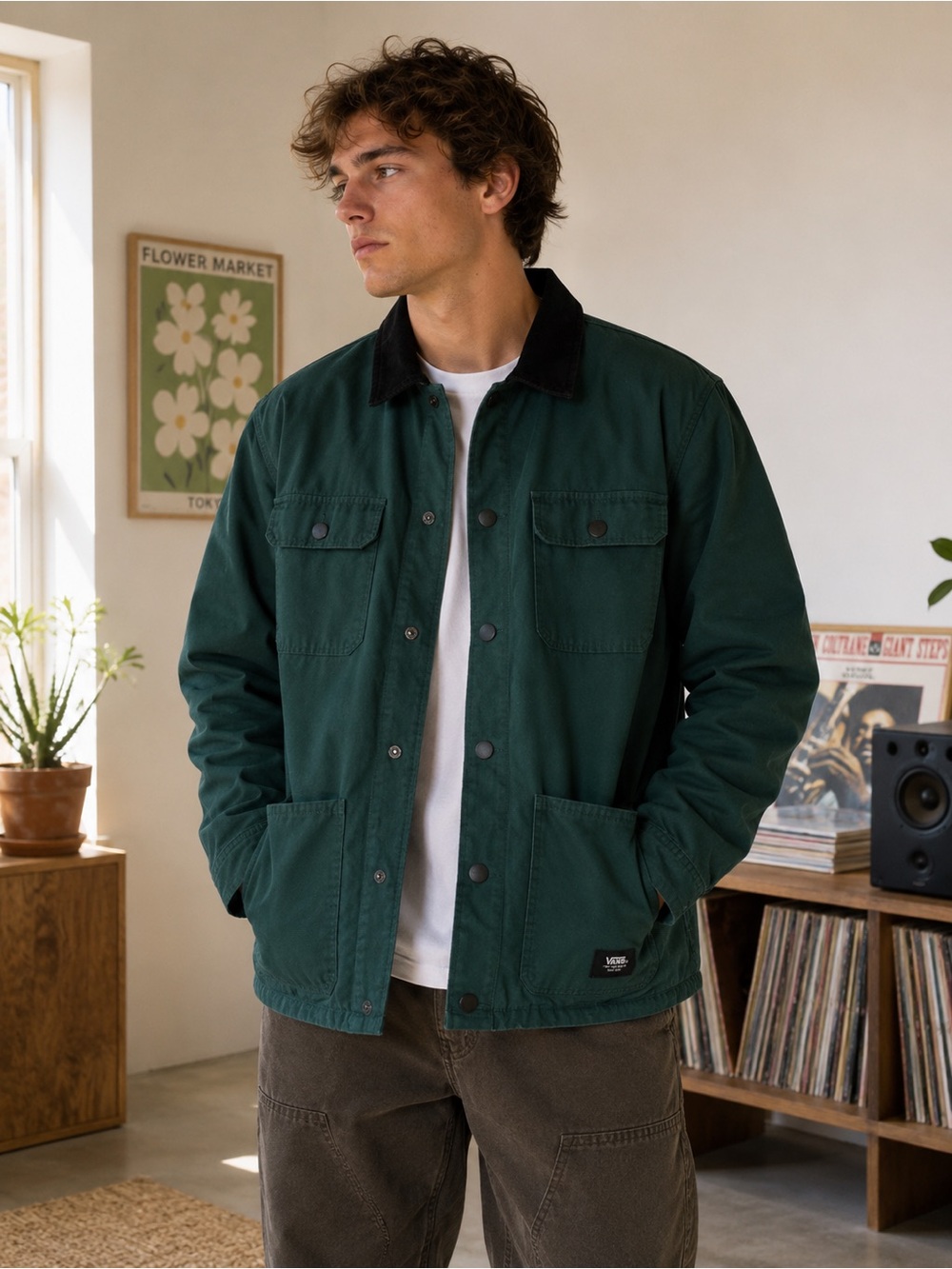 Vans Men’s XL Green Chore Coat Corduroy Collar Workwear Utility Jacket